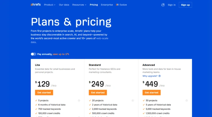Ahrefs vs Semrush vs Moz- Ahrefs Pricing